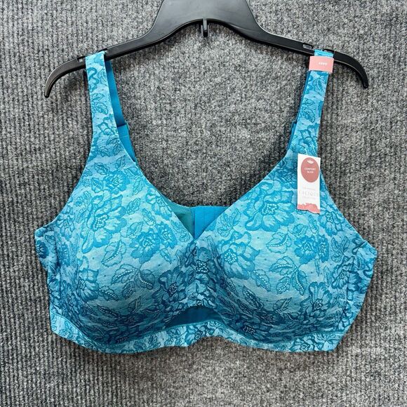 Cacique Other - Cacique Lightly Lined No Wire Bra 48DD Blue Floral Lace Comfort Bliss NEW